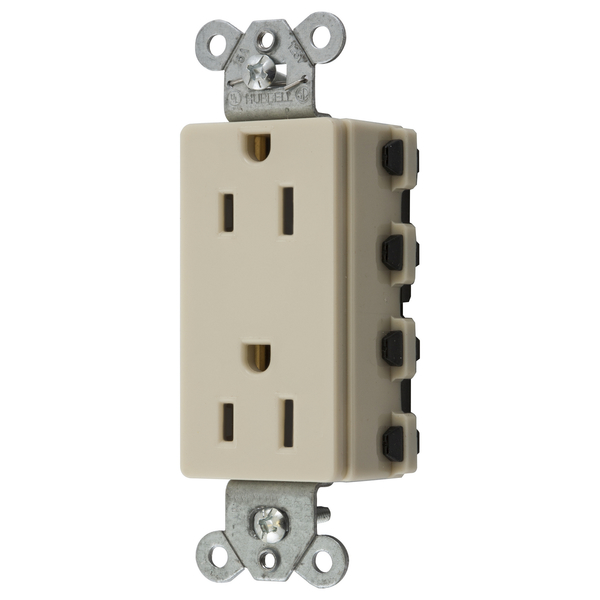 Hubbell Wiring Device-Kellems Straight Blade Devices, Receptacles, Style Line Decorator Duplex, SNAPConnect, 15A 125V, 2-Pole 3-Wire Grounding, 5-15R, Nylon, Ivory, USA. SNAP2152INA